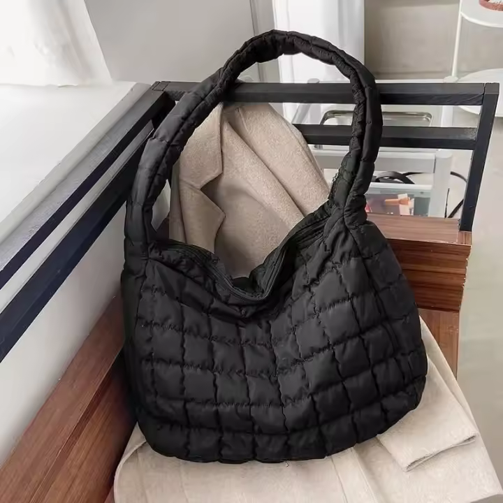 Bolso de compras de plumas de gran capacidad con hombro acolchado de algodón para mujer - 1