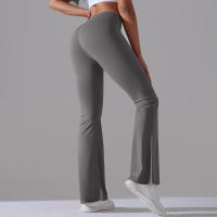 Leggings de yoga de color sólido para mujer, pantalones acampanados de cintura alta, elásticos, entrenamiento, pierna ancha - details 3