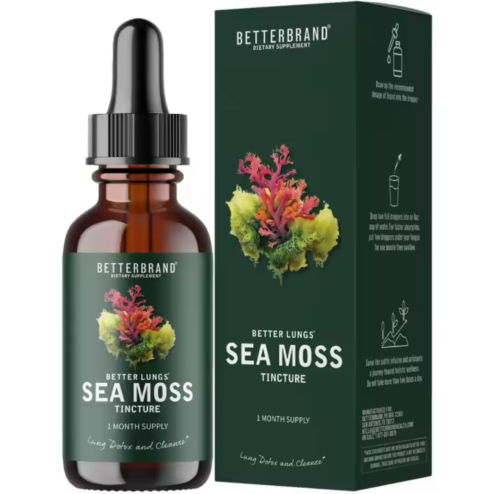 Betterbrand BetterLungs Moss Tincture Drops Potente absorción para la salud pulmonar, digestiva y soporte de tiroides articular - Mar de Irlanda - 1
