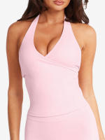 Top corto liso con cuello de pico para mujer, Top corto con cuello Halter, camisetas sin mangas informales básicas con espalda descubierta, camiseta estética Y2k para Yoga y verano - details 4