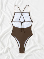 Bañador de una pieza para mujer, traje de baño liso, Monokini Sexy con tirantes, ropa de playa para verano, 2024 - details 4