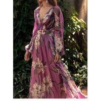 Vestidos estampados para mujer, Vestidos de manga larga con cuello en V, Otoño, Nuevo - details 1