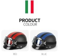 Casco de seguridad unisex para motociclismo, gafas eléctricas retro para moto, casco medio de moda, cuero PU - details 2
