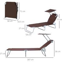 Silla de Jardín Plegable Reclinable, Desmontable, Ángulo Regulable, Respaldo Ajustable en 4 Niveles para Balcón, Piscina, Patio Marrón - details 2