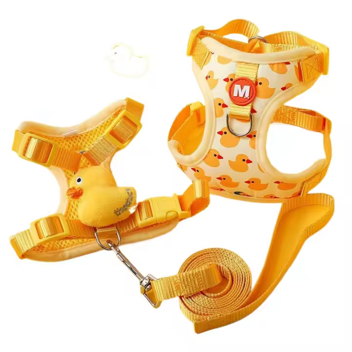 Conjunto de arnés y correa para perro y pato de dibujos animados, Collar ajustable para cachorro, arnés para gato, chaleco para Bulldog Francés, accesorios para caminar - 1