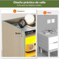 Mesitas de Noche con luces LED y Estación de Carga (2 Tomas AC, 2 Puertos USB) Mesita de Noche Blanca Mesas Auxiliares con 1 compartimento abierto y 2 cajones para Dormitorio Salón - details 41