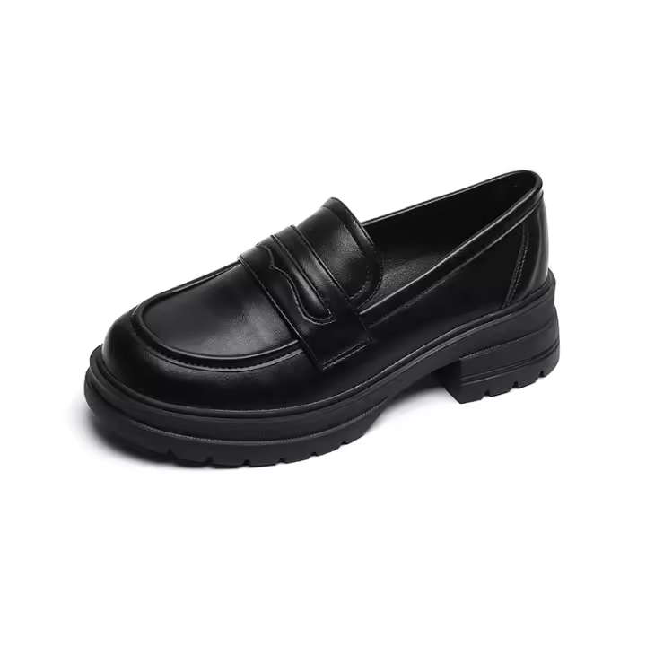 Mocasines de suela gruesa para mujer, nuevos zapatos de cuero retro de primavera 2025, zapatos de tacón grueso sin cordones con suela blanda para mujer - 1