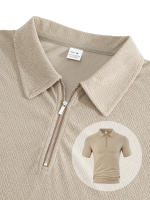 Hombre verano casual toalla suelta jacquard cremallera puerta digan hombre manga corta Polo - details 10