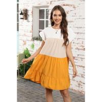 Vestido suelto con bloques de color, informal, con mangas con volantes, corte ajustado - details 29