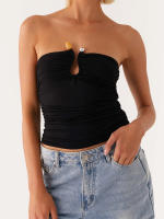 Tops de tubo para mujer, camisetas sin mangas de malla floral sin tirantes, camisetas sin mangas fruncidas, camiseta estética de verano Fairycore Bandeau Y2k para salir - details 1