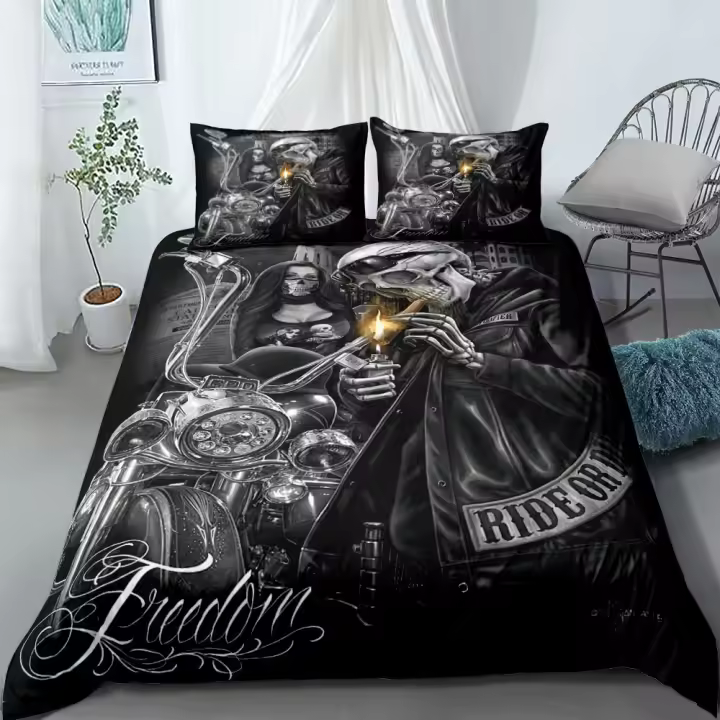 Juego de cama con diseño de calavera de cuervo pintado a mano, juego de ropa de cama individual, doble, Queen, King, Cal King - 1