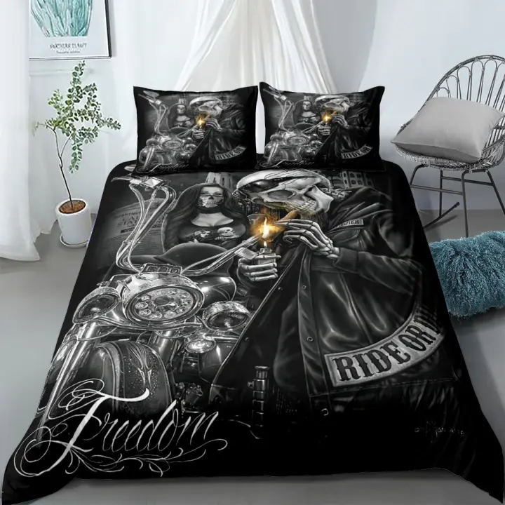 Juego de cama con diseño de calavera de cuervo pintado a mano, juego de ropa de cama individual, doble, Queen, King, Cal King - 1