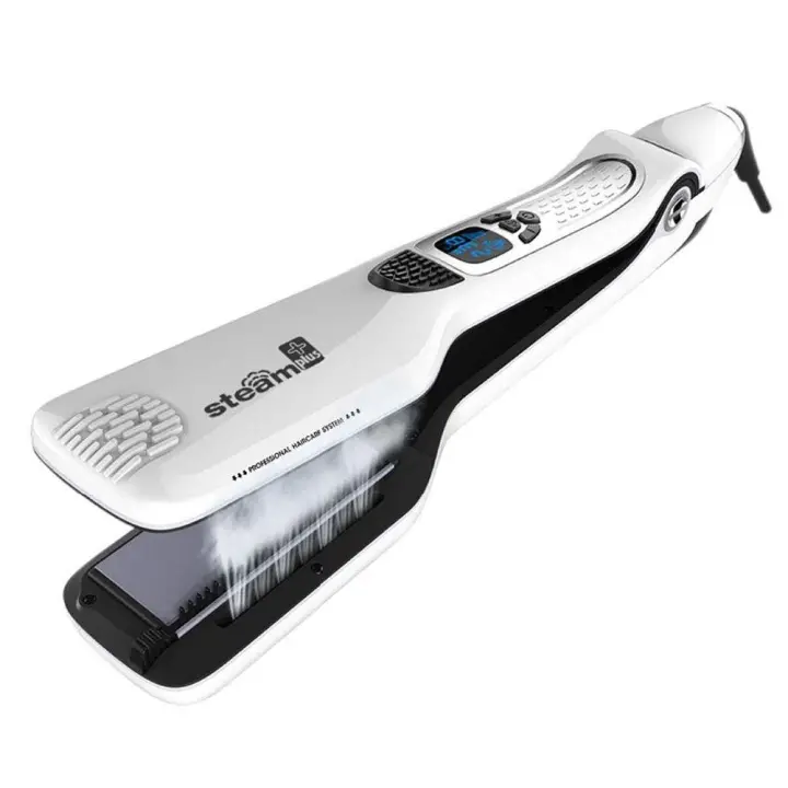 Plancha plana para alisar el cabello, plancha de pelo profesional a vapor, peine antiquemaduras, temperatura ajustable y función de apagado automático - 1