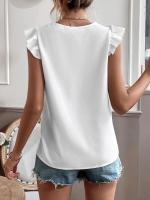 Camiseta elegante a la moda para mujer, camisa informal tejida con encaje plisado de retales de manga corta con cuello en V pequeño para mujer - details 2