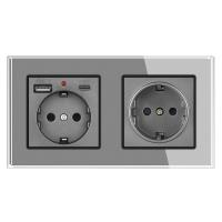 Enchufe de pared USB tipo C estándar de la UE 220V enchufes dobles,153*82mm panel de vidrio templado. - details 1