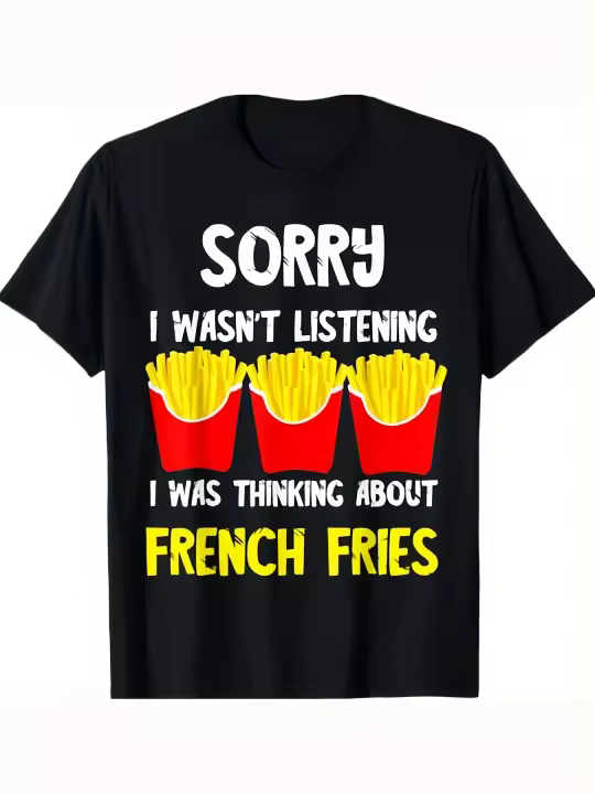 Lo siento, no estaba escuchando, estaba pensando en la camiseta de papas fritas, regalo para papá, manga corta con cuello redondo suave y cómoda, 230g - 1