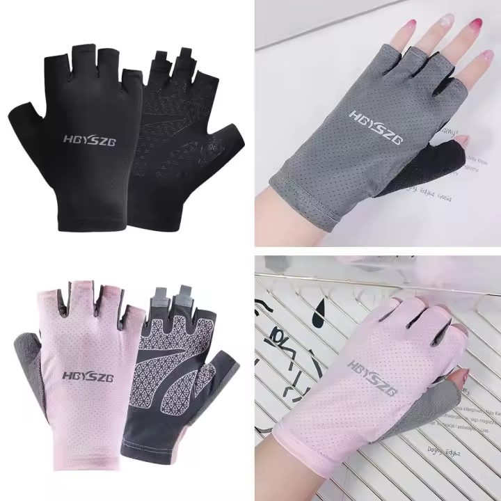 Guantes de Seda de Hielo cómodos para Deportes al Aire Libre, mapla de Medio Dedo, Alta elasticidad, conducción, pesca, ciclismo - 1