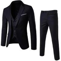 Traje elegante de tres piezas para hombres, traje ajustado de un solo botón, negro, fiestas, negocios, bodas - details 6