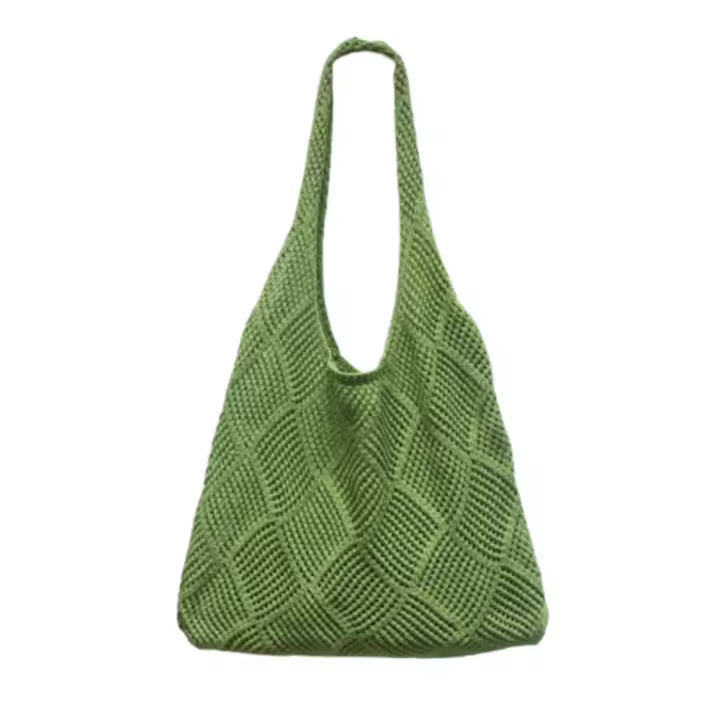 Bolso de mano tejido de punto con huecos para niña, bolso de playa informal de gran capacidad, bolso de compras de Color sólido a la moda para verano - 1