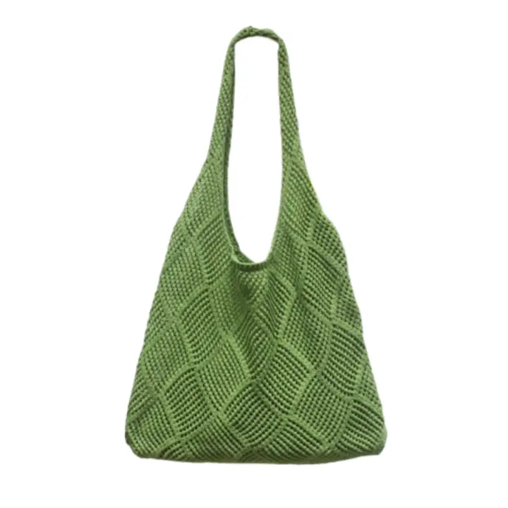 Bolso de mano tejido de punto con huecos para niña, bolso de playa informal de gran capacidad, bolso de compras de Color sólido a la moda para verano - 1