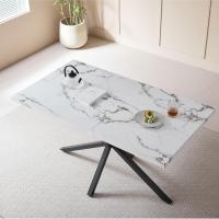 Mesa de Comedor Redonda con Tapa Moderna con Efecto Mármol, Mesa de Comedor de Cocina con Cuatro Patas de Metal, para Comedor, Sala de Estar,Blanco+GDL - details 22