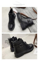 Moda casual muffin botas de mujer negras de suela gruesa con cordones y suela gruesa - details 15