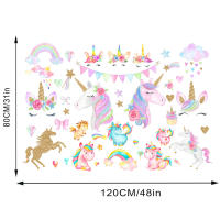 Pegatina de Pared de Unicornio Arcoiris Pegatina de Pared de Dibujos Animados de Vinilo Desmontable para Habitación de Niña, Sala de Estar, Criatorio Decoración de Fiesta de Cumpleaños Colorida - details 2