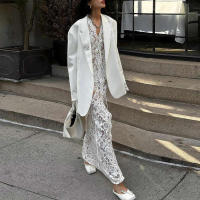 BUNO-vestido de encaje transparente para mujer, maxivestido Sexy de manga larga con cuello redondo, vestido de vaina, bata de noche impresionante - details 5