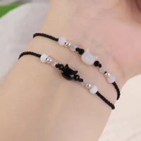 Pulseras de Obsidiana Luna Natural Pareja Minimalista Diseño de Gato Negro y Blanco - details 3