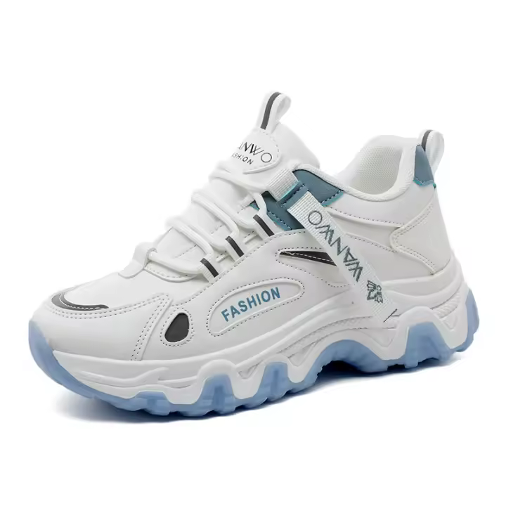 Zapatillas blancas para mujer Q7822 Suela gruesa de cuero y goma Cómodas y transpirables para primavera y verano Versátiles para estudiantes - 1