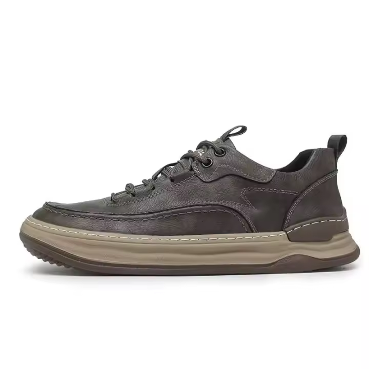 Nuevos zapatos deportivos de hombre con costuras hechas a mano clásicas con cordones de vestir de cuero genuino duraderos informales a la moda, calidad - 1