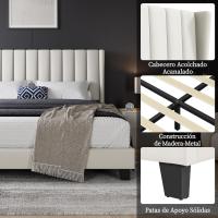 Cama Doble Tapizada 140 x 200cm Estructura de Madera y Metal Moderno Ideal para Adultos 2 Personas - details 21