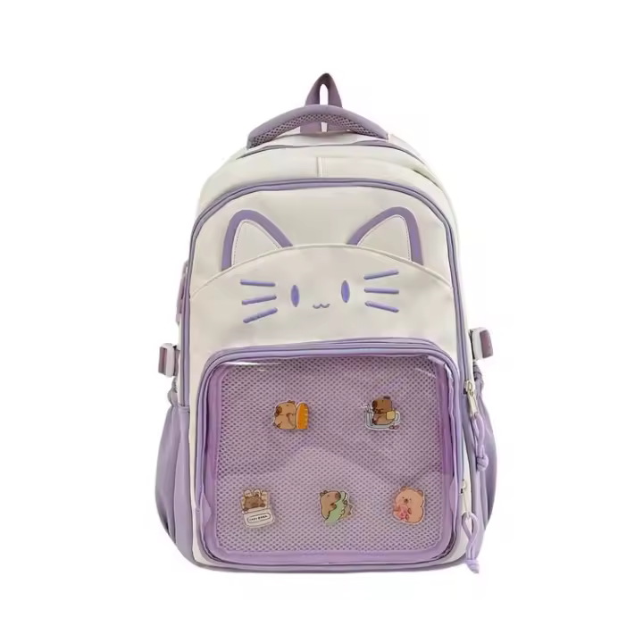 Universidad, chica suave, dolor de viento, estudiante, hombros, gato, lindo, mochila escolar, gran capacidad, transparente - 1