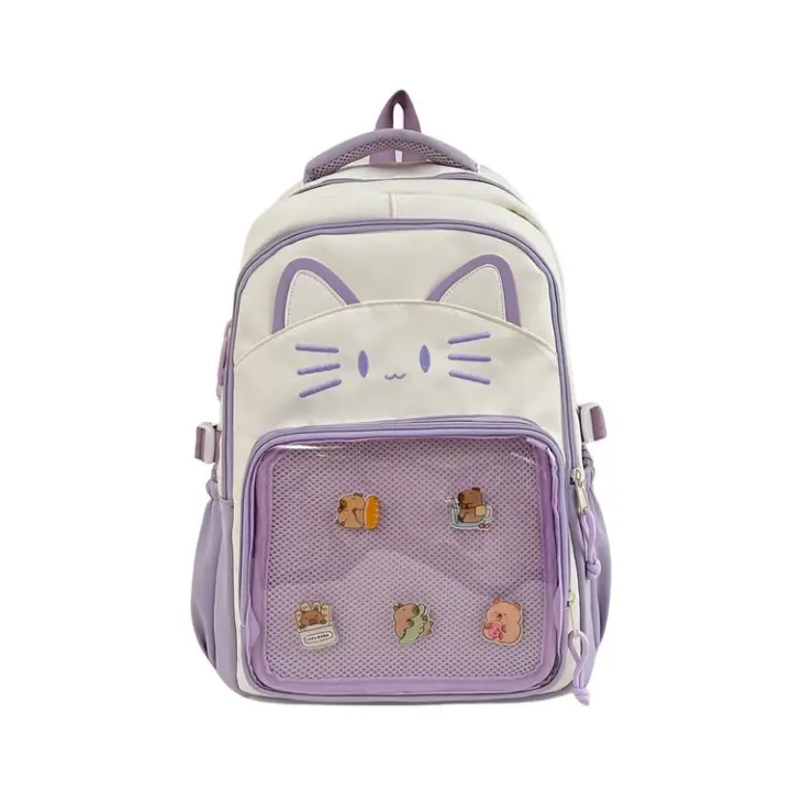 Universidad, chica suave, dolor de viento, estudiante, hombros, gato, lindo, mochila escolar, gran capacidad, transparente - 1