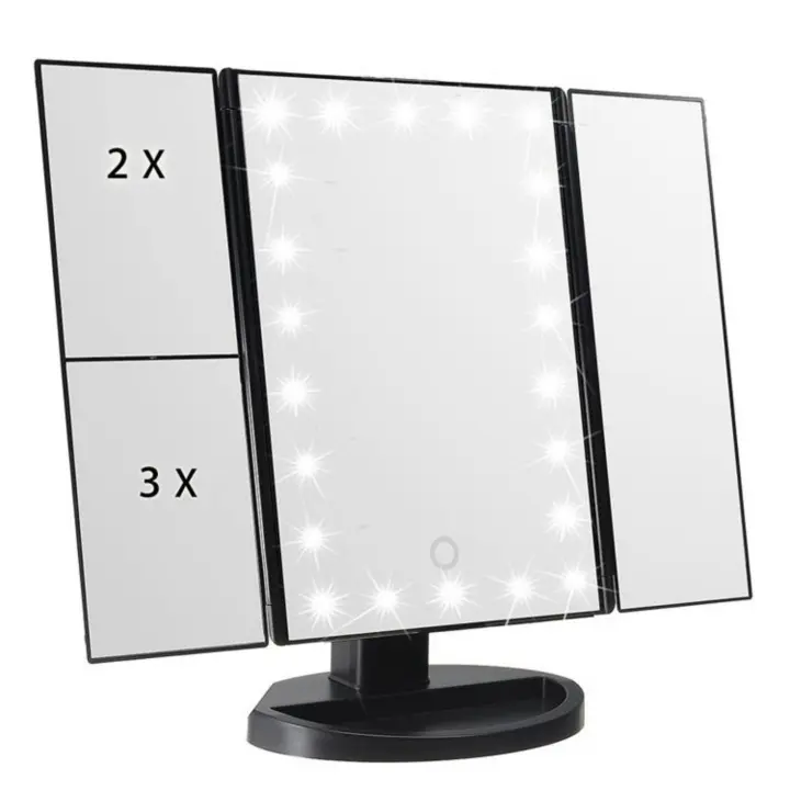 Scttomon Espejo de Maquillaje Retroiluminado Control de Luz Táctil Triple Plegado 1/2/3X - 1