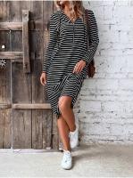 Vestidos con capucha de manga larga para mujer, vestido holgado a rayas, elegante, lujoso, nuevo - details 2