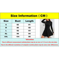 Minivestido informal de punto de invierno para mujer con mangas largas y cuello alto negro, versátil para mujeres jóvenes. - details 0