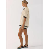 Conjunto de dos piezas de camisa de manga corta con botones y pantalones cortos holgados casuales de moda para mujer, primavera verano. - details 4