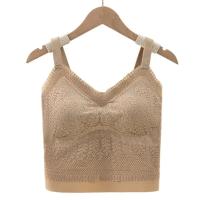 Sujetador de hojas con almohadillas, chaleco de encaje, top sin mangas de color sólido, camisola ajustada con cuello en V, estilo picante para chica, espalda de belleza - details 4