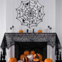 Kit de decoración de Halloween, mantel redondo Ence negro, 42 piezas, camino de mesa de comedor, telaraña gigante, bufanda para chimenea, JAF041 - details 0