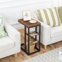 Mesa Auxiliar de Sofá en Forma de C Plegable, Mesa Pequeña de Centro de Estilo Industrial, Mesa de Café con Estante de Almacenamiento, Marrón Vintage EBF29SF01 - details 1