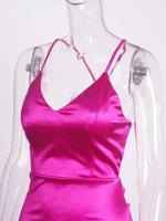 Elegante Vestido de Satén Largo Crujientes de Dos Piernas, Sin Mangas, Cuello en V, Espalda Desubida para Fiestas de Noche y Graduación - details 11