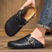 Nuevas zapatillas de corcho gruesas de alta calidad para mujer 36-45, sandalias de cuero tejidas con diseño de moda con hebilla de gran tamaño para hombres, baratas de fábrica - details 0