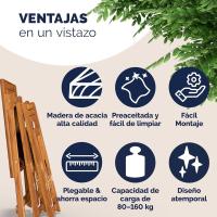 Conjunto Muebles de Balcón 3 Mesa 2 Sillas Plegables Juego Completo Jardín Terraza Madera Acacia - details 9