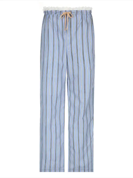 Pantalones sueltos a rayas de pierna recta, moda coreana, cintura elástica, empalme, pantalones de mujer - 1