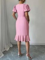 Para las mujeres vestido negro de verano nueva moda elegante Casual cuello redondo manga linterna volantes Oficina Sexy ropa de mujer vestidos - details 5