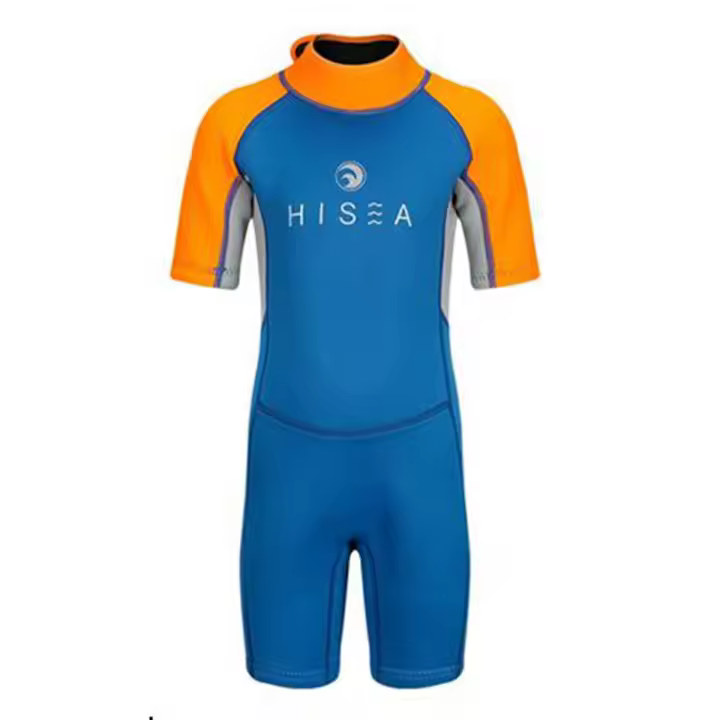 HISEA Traje de Buceo para Niños con Mangas Cortas Neopreno Azul y Naranja Apto para Surf Playa Antiarrugas Cálido - 1
