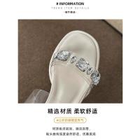 Tacones altos desgaste exterior de las mujeres 2025 verano nuevo francés tacón grueso diamantes de imitación sandalias de cristal transparente zapatillas de mujer zapatos de mujer - details 2