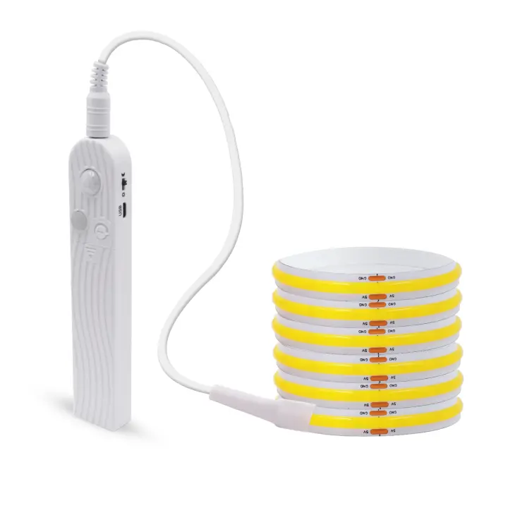 Tira de luces LED COB de alta densidad, Luz lineal Flexible con Sensor de movimiento, caja de batería AAA, blanco cálido y frío, 5V, 8MM, RA90, 320 LED - 1