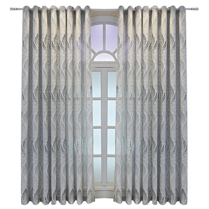 Cortinas de salón Modernas con Bordado de Hojas, 2 Piezas,Cortinas translúcidas, Dormitorio con Ojales - 1